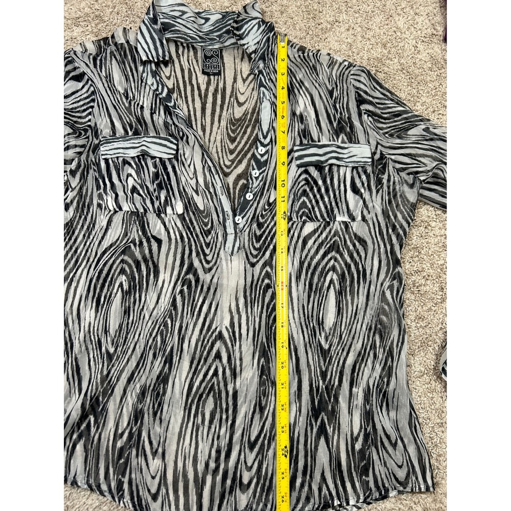 CASUAL STUDIO Sheer Zebra Print Neck Long Sleeve Button Up Blouse Top Women's L - Picture 7 of 8